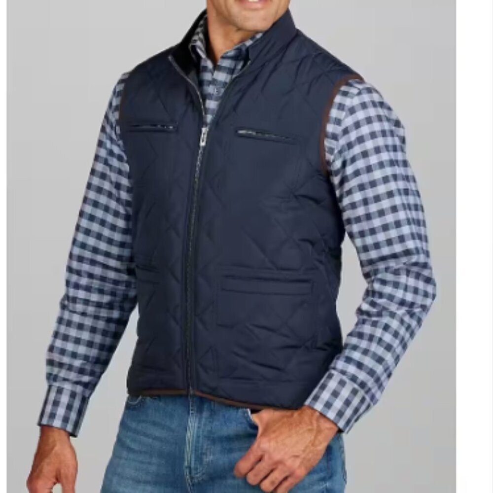 Jos. A. Bank Tailored Fit Diagonal Grid Vest - colour: Navy